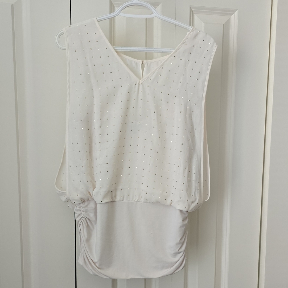 STAR Off-White Ruched Side, Sleeveless Blouse, 12